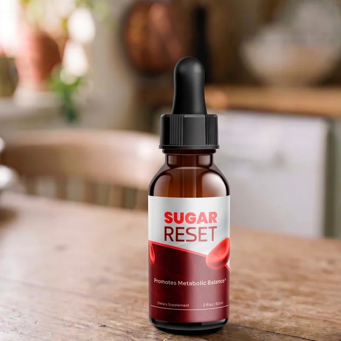 Sugar Reset bottle on a wooden kitchen table